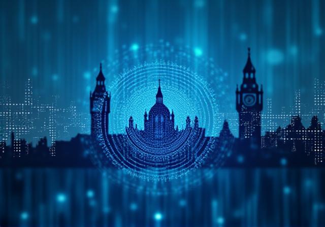 Abstract representation of data security and UK flag elements