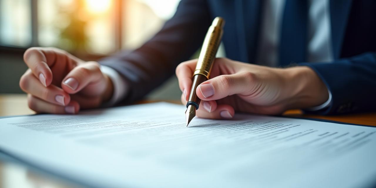 Close up of a professional signing a legal document in a sunlit London office